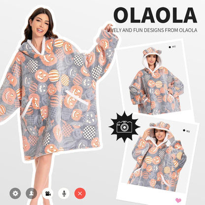 OLAOLA Unisex Adult Kids Plush Pumpkin Wearable Blanket Hoodie Warm Home One-Piece Sleepwear