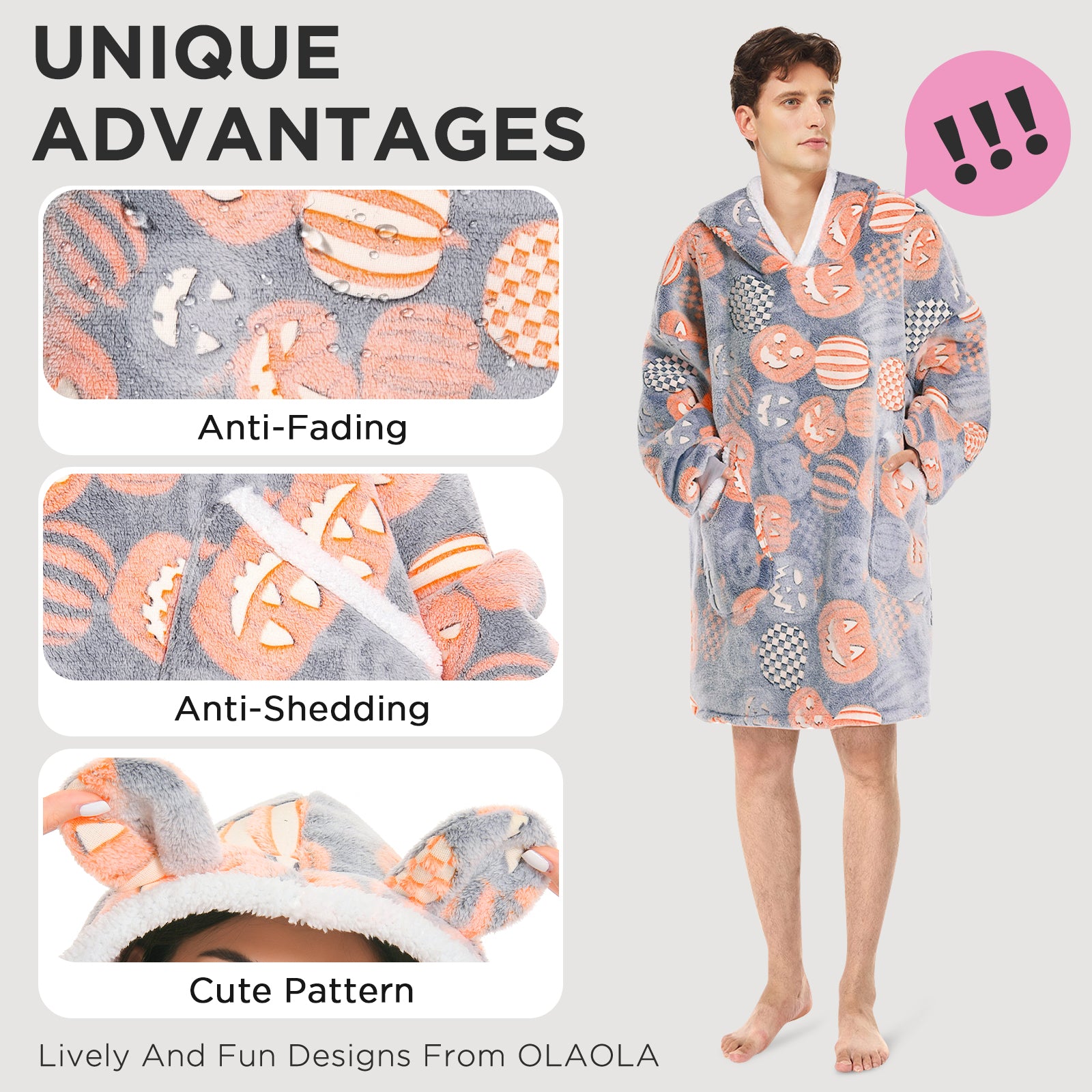 OLAOLA Unisex Adult Kids Plush Pumpkin Wearable Blanket Hoodie Warm Home One-Piece Sleepwear