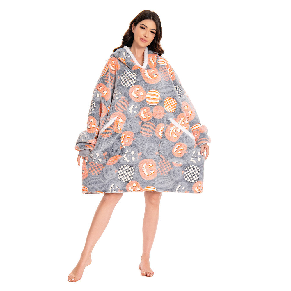 OLAOLA Unisex Adult Kids Plush Pumpkin Wearable Blanket Hoodie Warm Home One-Piece Sleepwear