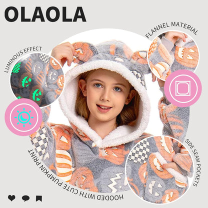 OLAOLA Unisex Adult Kids Plush Pumpkin Wearable Blanket Hoodie Warm Home One-Piece Sleepwear