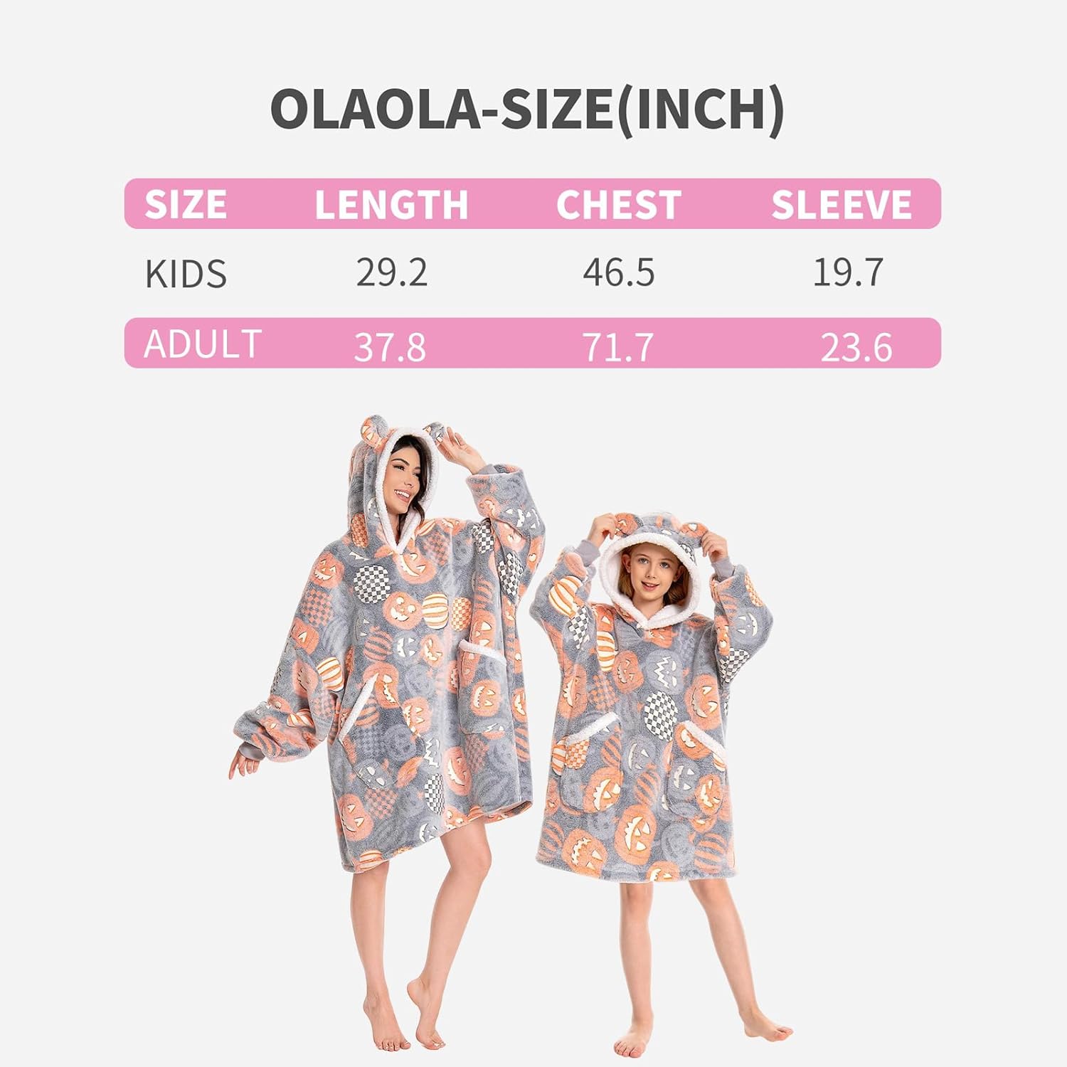 OLAOLA Unisex Adult Kids Plush Pumpkin Wearable Blanket Hoodie Warm Home One-Piece Sleepwear