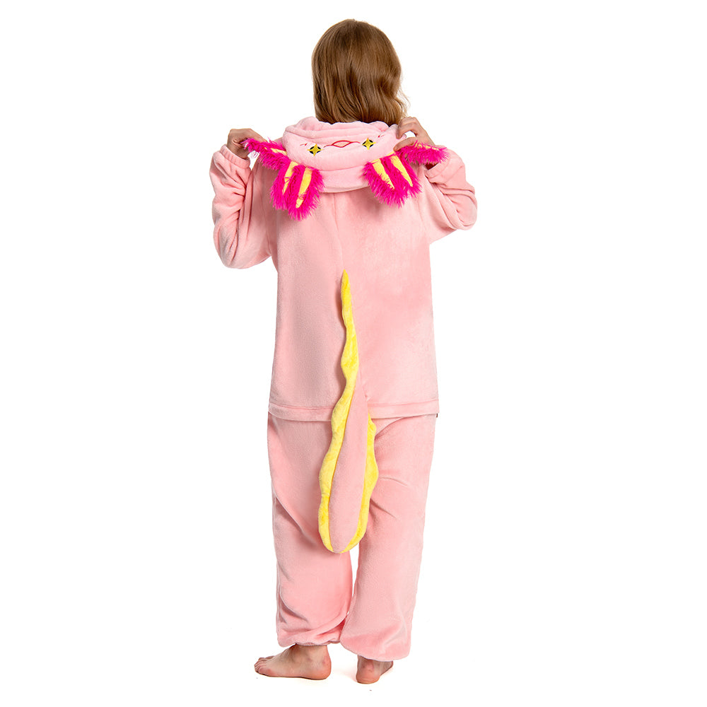OLAOLA Unisex Adult Pink Axolotl Animal Onesie Plush Soft Flannel Warm Home Pajamas One-Piece Sleepwear