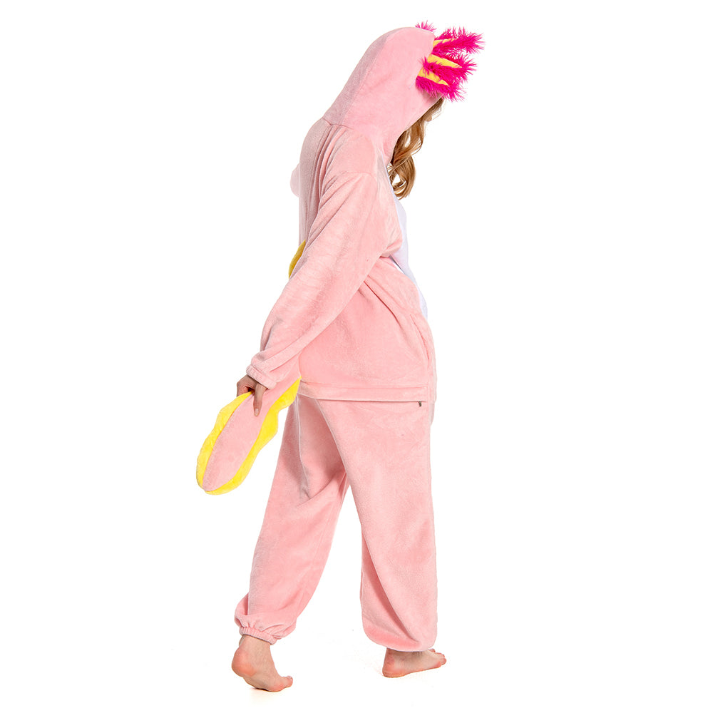 OLAOLA Unisex Adult Pink Axolotl Animal Onesie Plush Soft Flannel Warm Home Pajamas One-Piece Sleepwear