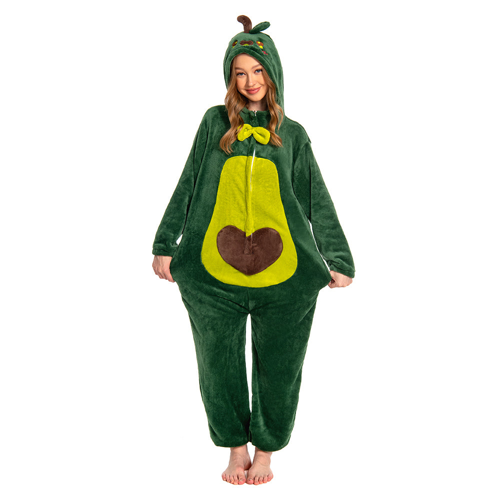 OLAOLA Unisex Adult Plush Avocado Food Onesie Pajamas Warm Home One-Piece Sleepwear