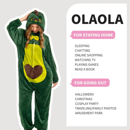 OLAOLA Unisex Adult Plush Avocado Food Onesie Pajamas Warm Home One-Piece Sleepwear