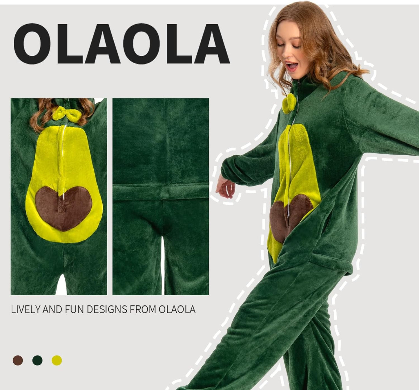 OLAOLA Unisex Adult Plush Avocado Food Onesie Pajamas Warm Home One-Piece Sleepwear