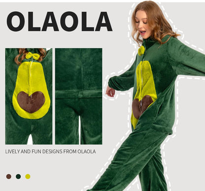 OLAOLA Unisex Adult Plush Avocado Food Onesie Pajamas Warm Home One-Piece Sleepwear