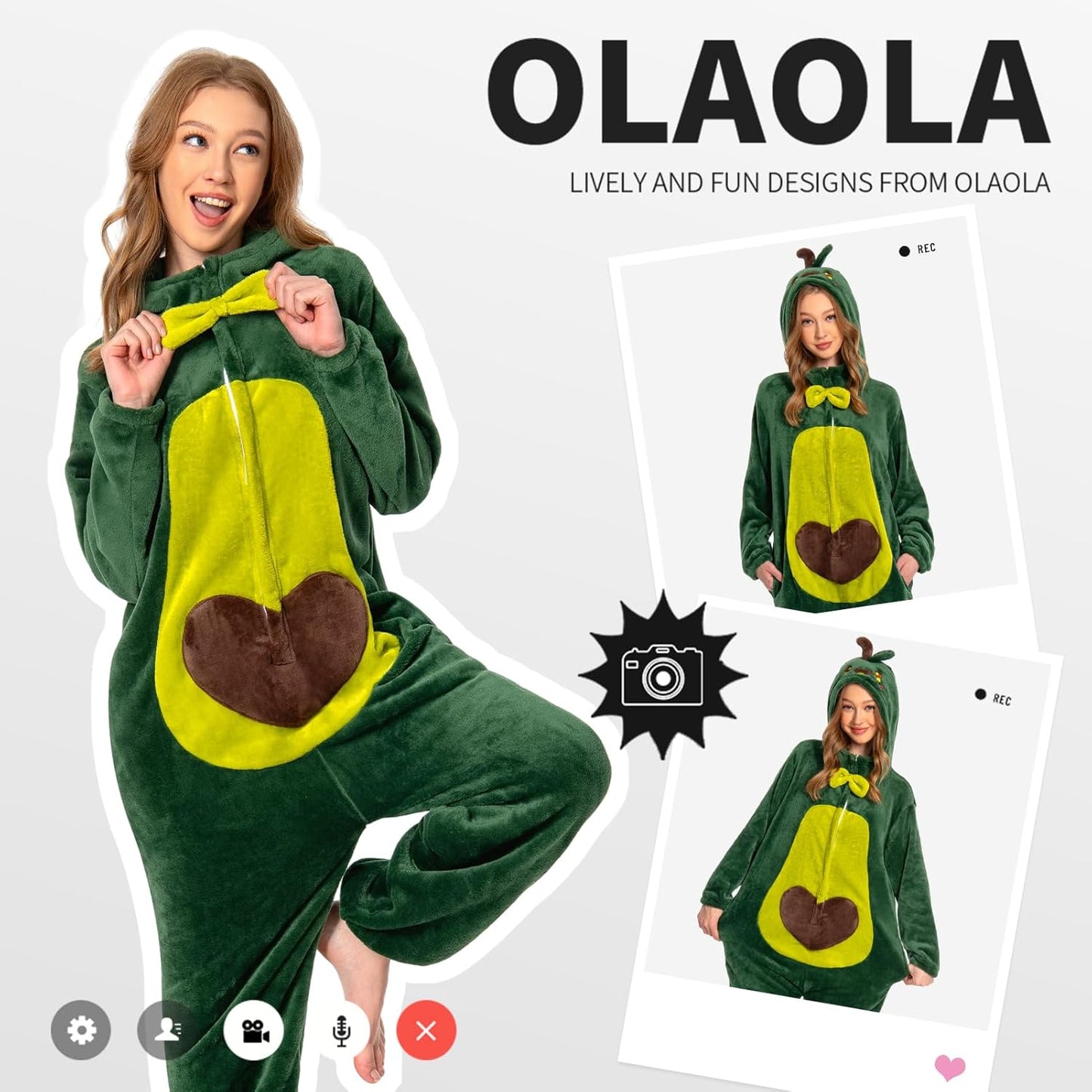 OLAOLA Unisex Adult Plush Avocado Food Onesie Pajamas Warm Home One-Piece Sleepwear