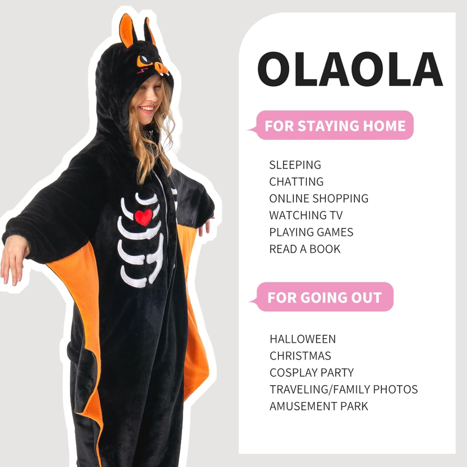 OLAOLA Unisex Adult Plush Bat Animals Onesie Pajamas Warm Home One-Piece Sleepwear