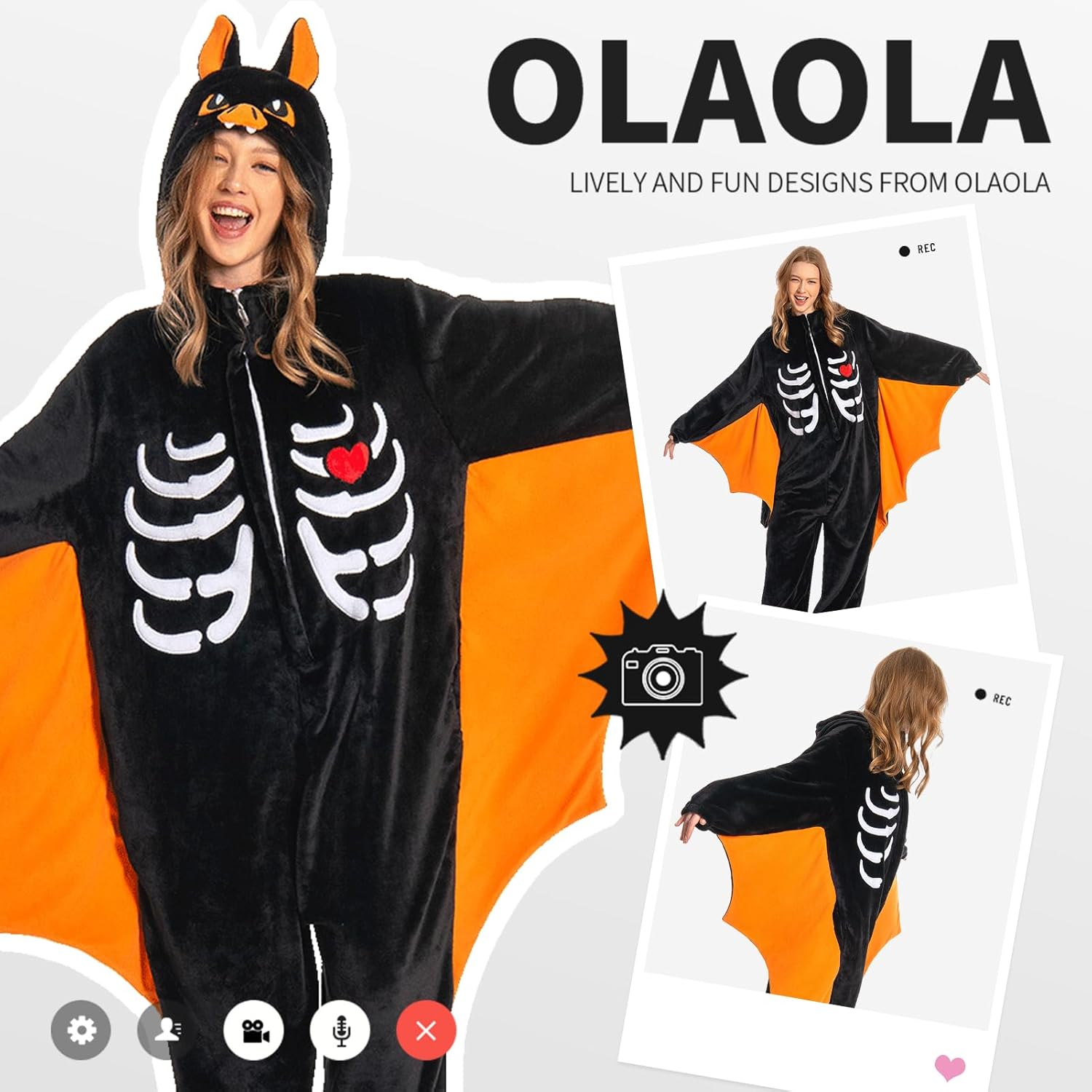 OLAOLA Unisex Adult Plush Bat Animals Onesie Pajamas Warm Home One-Piece Sleepwear