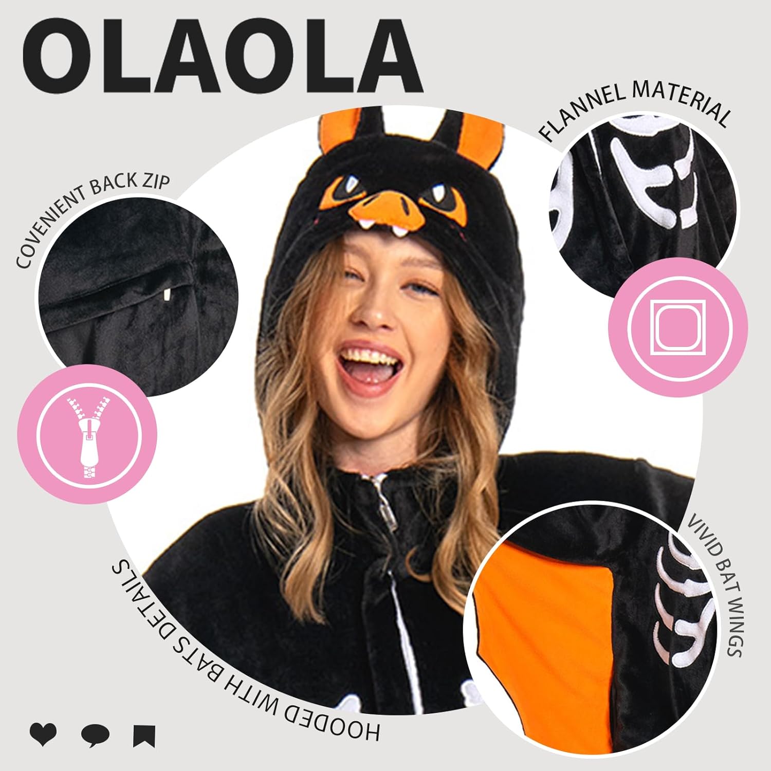 OLAOLA Unisex Adult Plush Bat Animals Onesie Pajamas Warm Home One-Piece Sleepwear