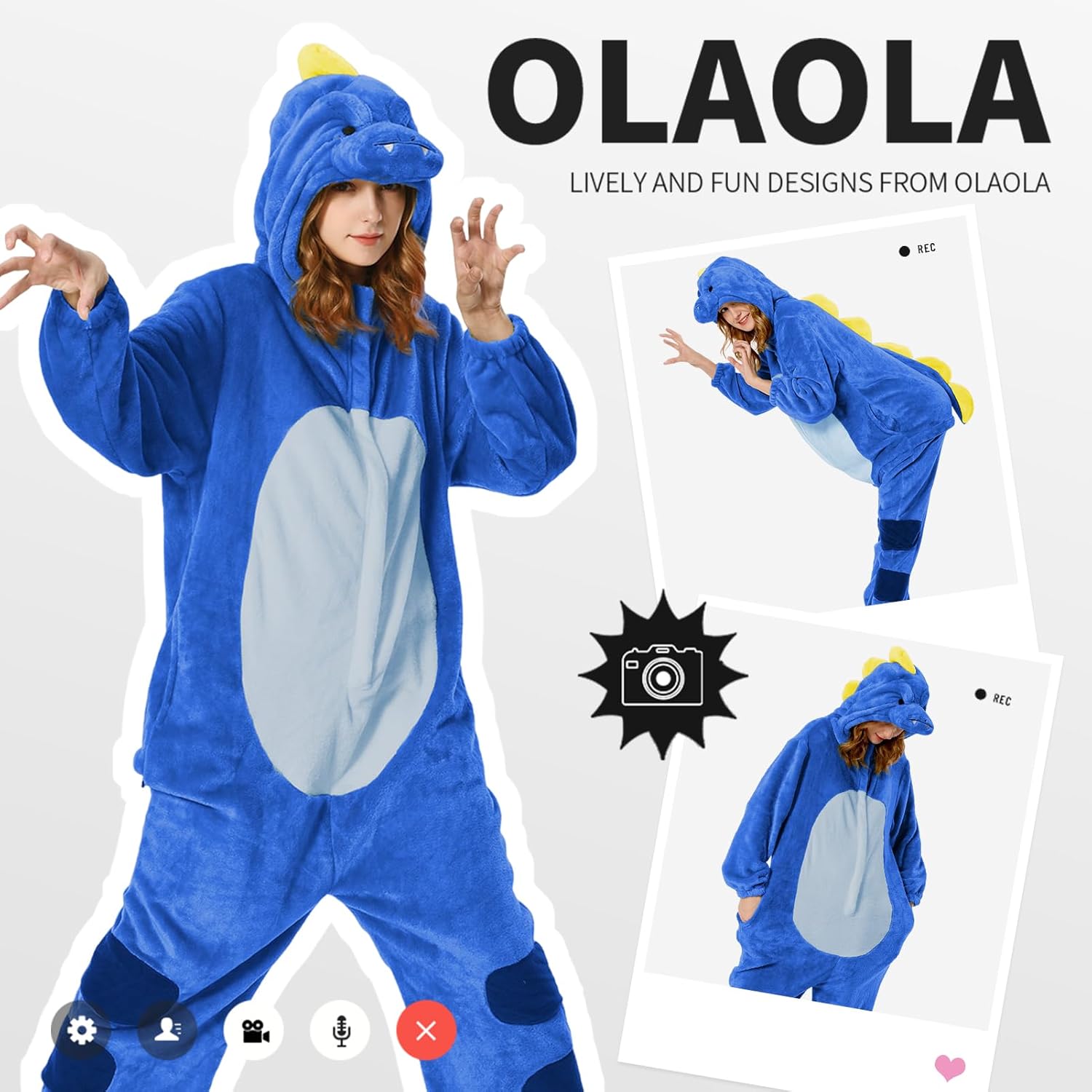 OLAOLA Unisex Adult Plush Blue Dinosaur Animals Onesie Pajamas Warm Home One-Piece Sleepwear