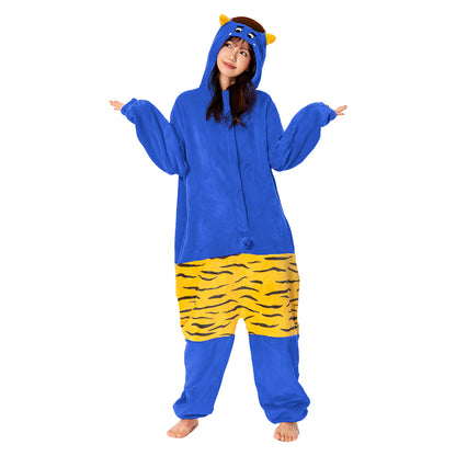 OLAOLA Unisex Adult Plush Blue Ogre Festival Onesie Pajamas Warm Home One-Piece Sleepwear
