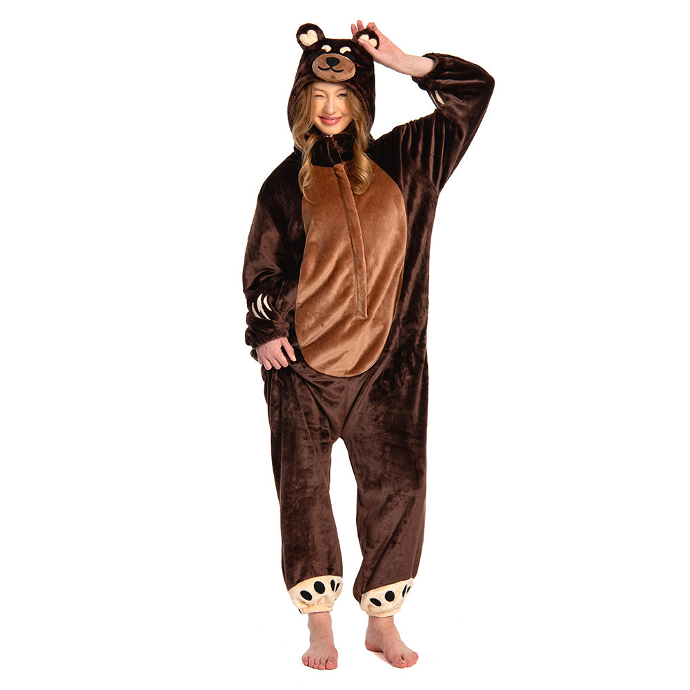 OLAOLA Unisex Adult Plush Brown Bear Animals Onesie Pajamas Warm Home One-Piece Sleepwear