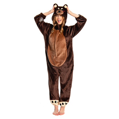 OLAOLA Unisex Adult Plush Brown Bear Animals Onesie Pajamas Warm Home One-Piece Sleepwear