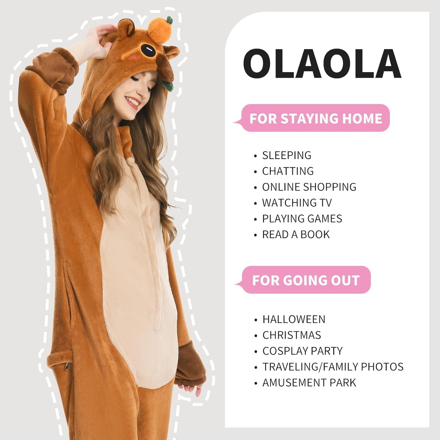 OLAOLA Unisex Adult Plush Capybara Animals Onesie Pajamas Warm Home One-Piece Pijamas Sleepwear