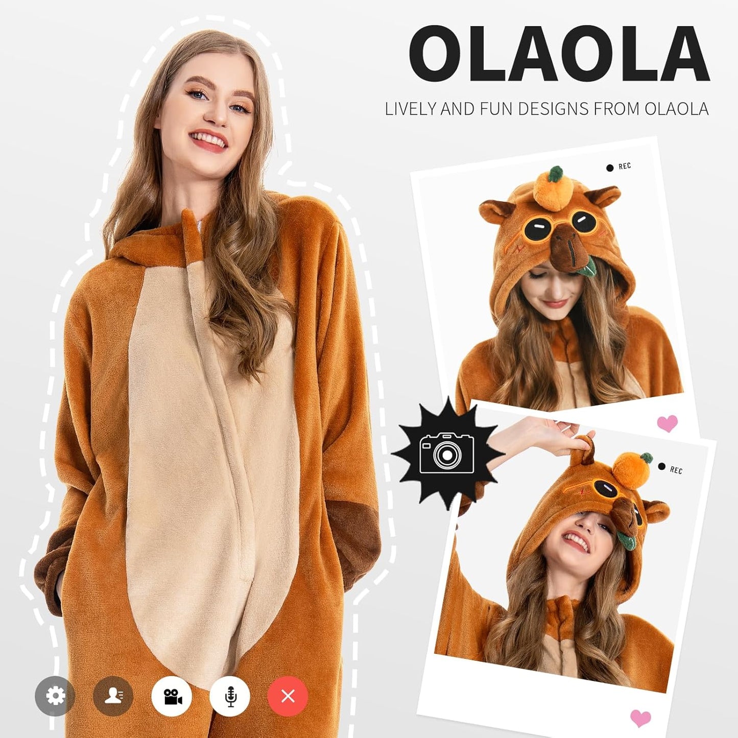 OLAOLA Unisex Adult Plush Capybara Animals Onesie Pajamas Warm Home One-Piece Pijamas Sleepwear