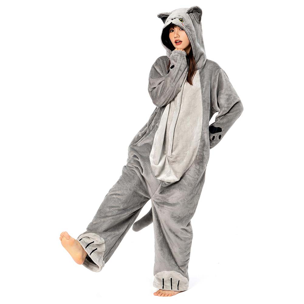 OLAOLA Unisex Adult Plush Cat Animals Onesie Pajamas Warm Home One-Piece Sleepwear