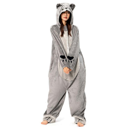 OLAOLA Unisex Adult Plush Cat Animals Onesie Pajamas Warm Home One-Piece Sleepwear