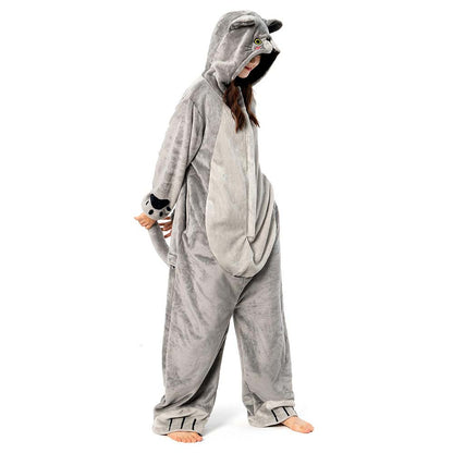 OLAOLA Unisex Adult Plush Cat Animals Onesie Pajamas Warm Home One-Piece Sleepwear
