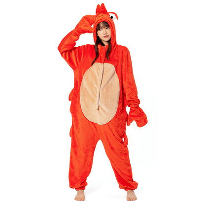 OLAOLA Unisex Adult Plush Crayfish Animals Onesie Pajamas Warm Home One-Piece Sleepwear