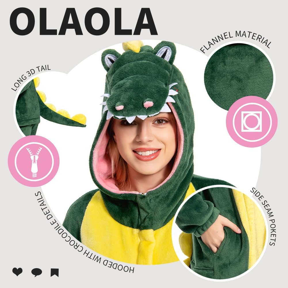 OLAOLA Unisex Adult Plush Crocodile Animals Onesie Pajamas Warm Home One-Piece Sleepwear