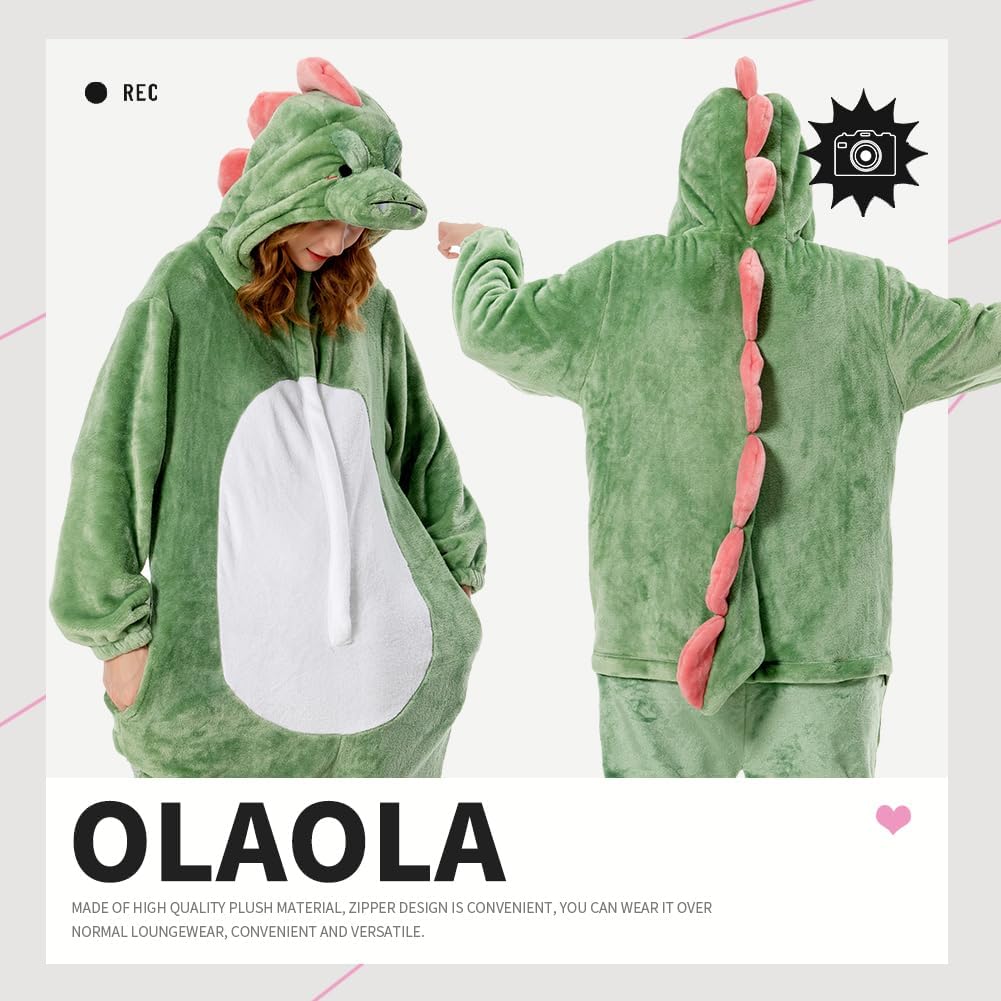 OLAOLA Unisex Adult Plush Dinosaur Animals Onesie Pajamas Warm Home One-Piece Sleepwear