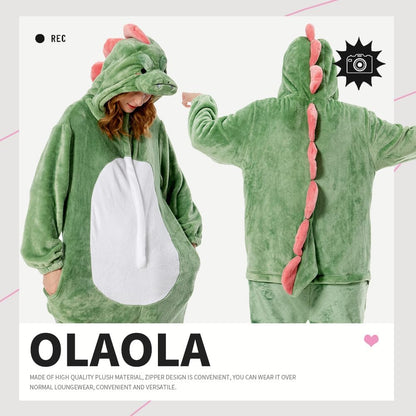 OLAOLA Unisex Adult Plush Dinosaur Animals Onesie Pajamas Warm Home One-Piece Sleepwear