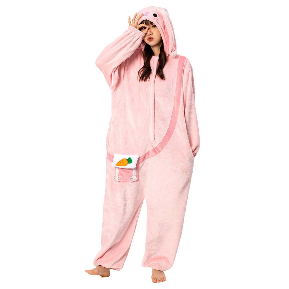 OLAOLA Unisex Adult Plush Easter Bunny Animals Onesie Pajamas Warm Home One-Piece Sleepwear Rabbit Homewear