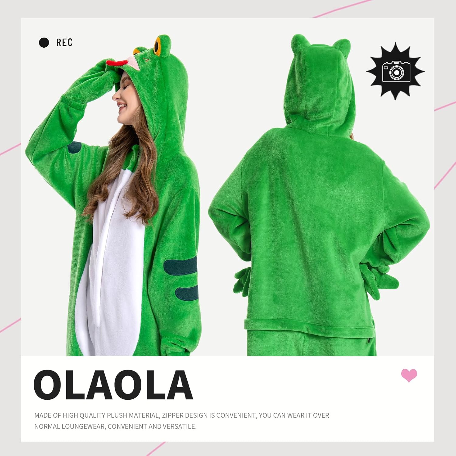 OLAOLA Unisex Adult Plush Frog Animals Onesie Pajamas Warm Home One-Piece Sleepwear