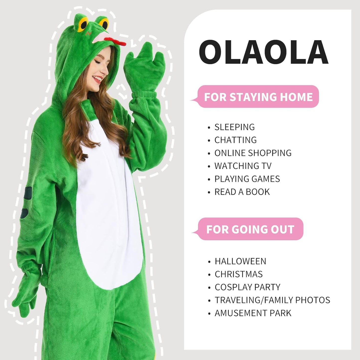 OLAOLA Unisex Adult Plush Frog Animals Onesie Pajamas Warm Home One-Piece Sleepwear