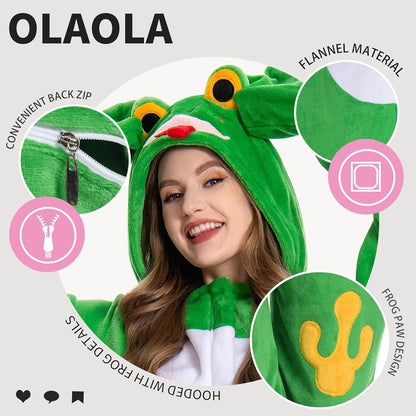 OLAOLA Unisex Adult Plush Frog Animals Onesie Pajamas Warm Home One-Piece Sleepwear