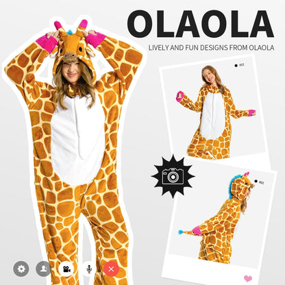 OLAOLA Unisex Adult Plush Giraffe Animals Onesie Pajamas Warm Home One-Piece Sleepwear