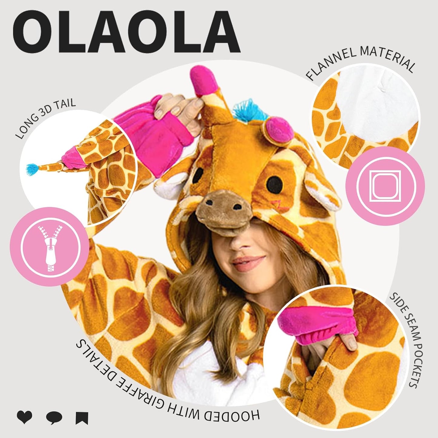 OLAOLA Unisex Adult Plush Giraffe Animals Onesie Pajamas Warm Home One-Piece Sleepwear