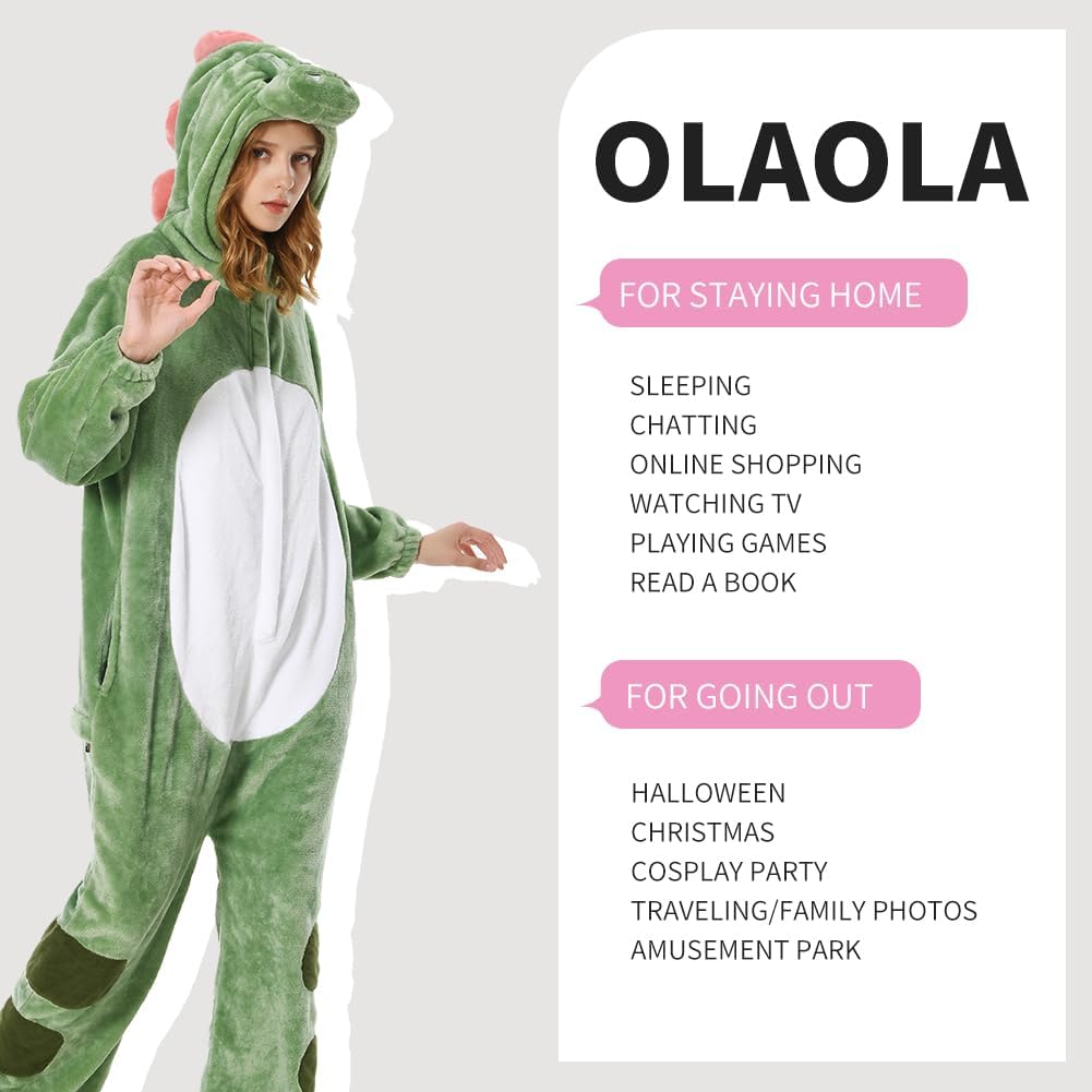OLAOLA Unisex Adult Plush Dinosaur Animals Onesie Pajamas Warm Home One-Piece Sleepwear