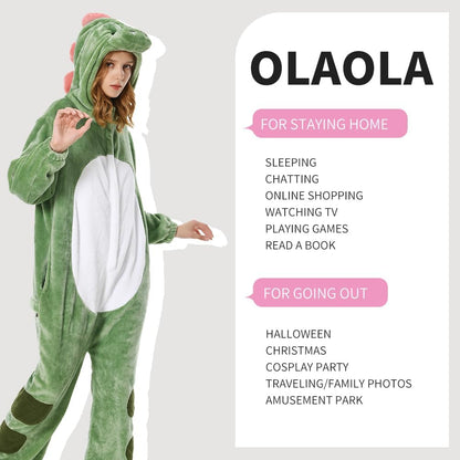 OLAOLA Unisex Adult Plush Dinosaur Animals Onesie Pajamas Warm Home One-Piece Sleepwear