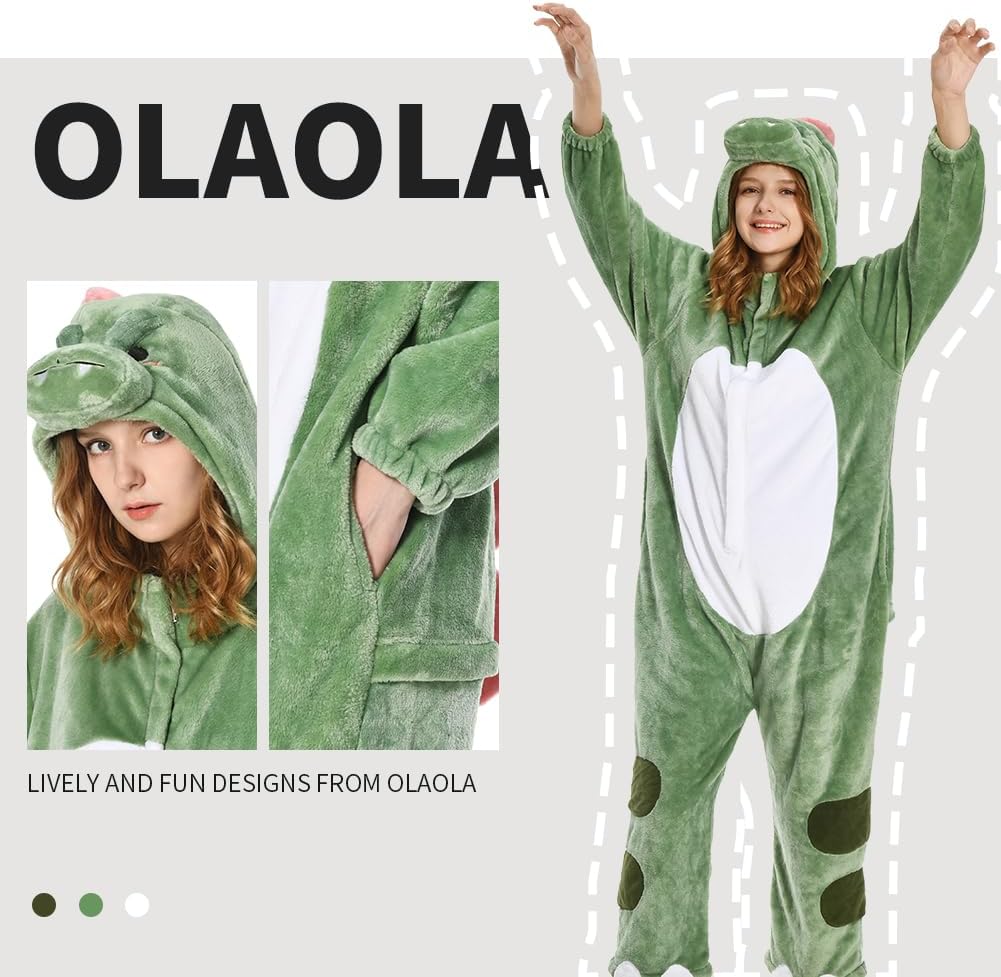 OLAOLA Unisex Adult Plush Dinosaur Animals Onesie Pajamas Warm Home One-Piece Sleepwear