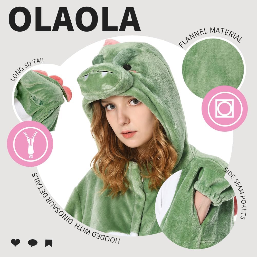 OLAOLA Unisex Adult Plush Dinosaur Animals Onesie Pajamas Warm Home One-Piece Sleepwear