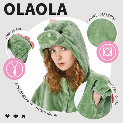 OLAOLA Unisex Adult Plush Dinosaur Animals Onesie Pajamas Warm Home One-Piece Sleepwear