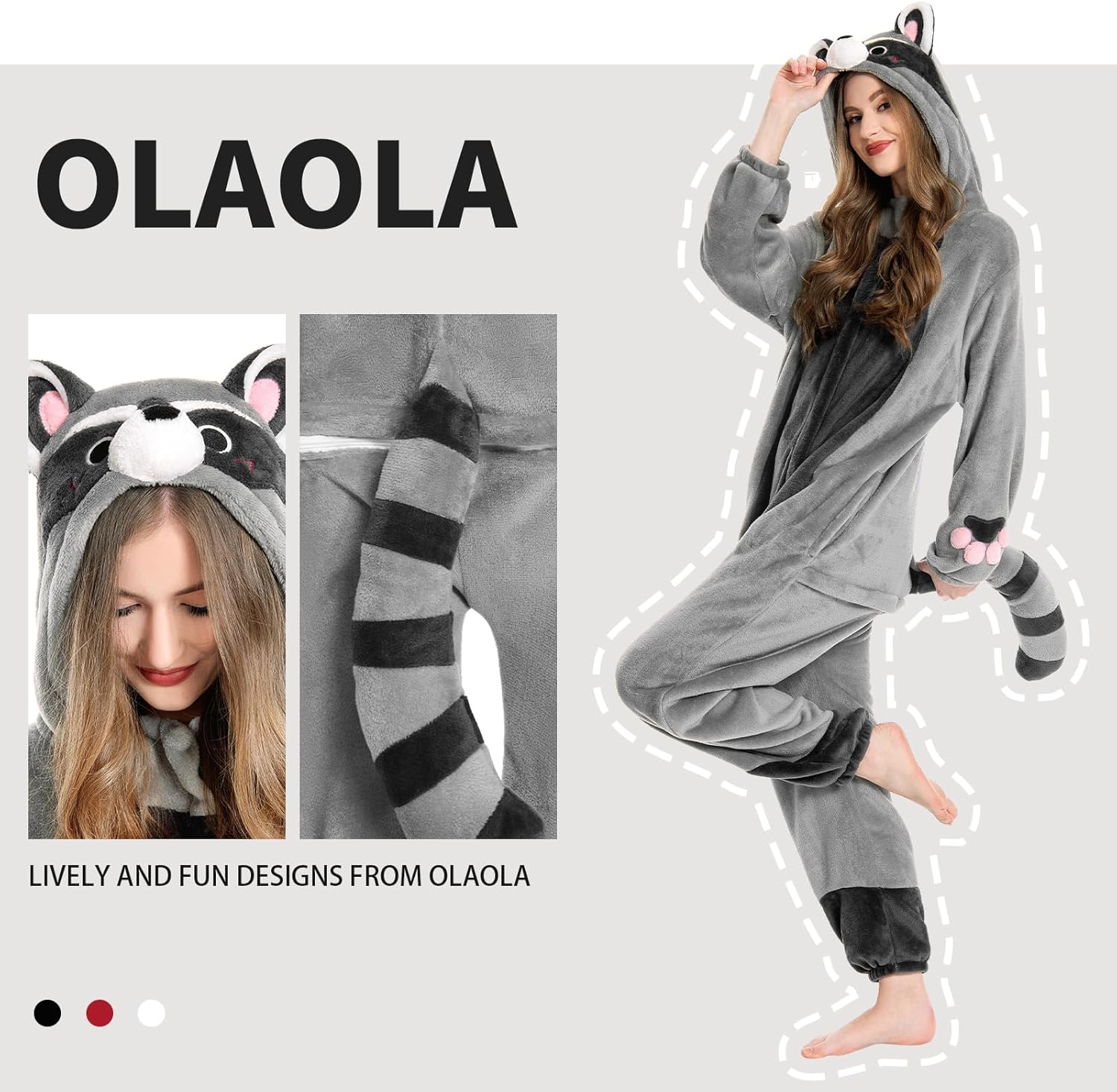 OLAOLA Unisex Adult Plush Light Gray Raccoon Animals Onesie Pajamas Warm Home One-Piece Sleepwear