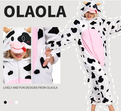 OLAOLA Unisex Adult Plush Pink Cow Animals Onesie Pajamas Warm Home One-Piece Sleepwear