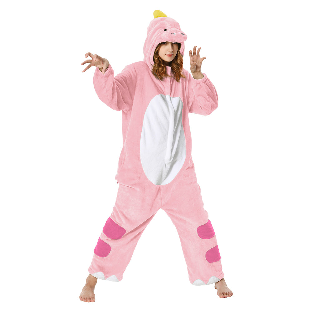 OLAOLA Unisex Adult Plush Pink Dinosaur Animals Onesie Pajamas Warm Home One-Piece Sleepwear