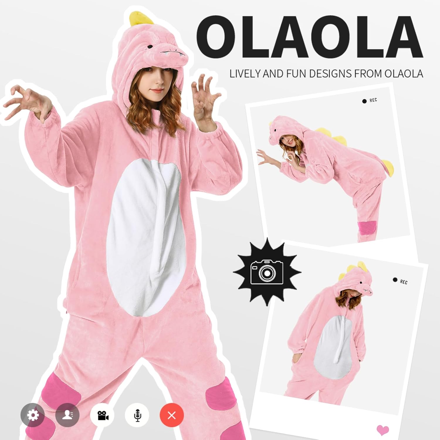 OLAOLA Unisex Adult Plush Pink Dinosaur Animals Onesie Pajamas Warm Home One-Piece Sleepwear