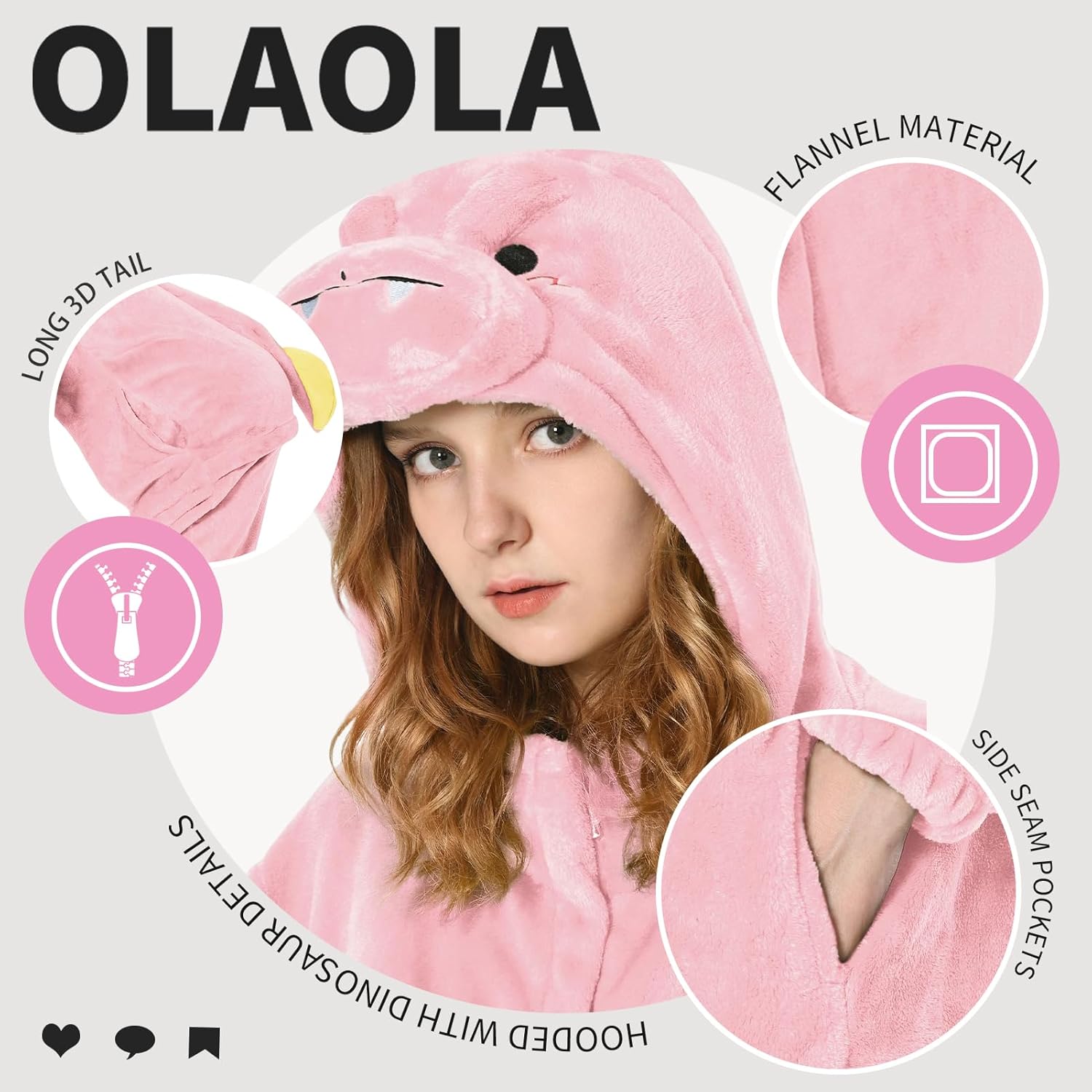 OLAOLA Unisex Adult Plush Pink Dinosaur Animals Onesie Pajamas Warm Home One-Piece Sleepwear