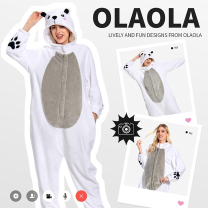 OLAOLA Unisex Adult Plush Polar Bear Animals Onesie Pajamas Warm Home One-Piece Sleepwear