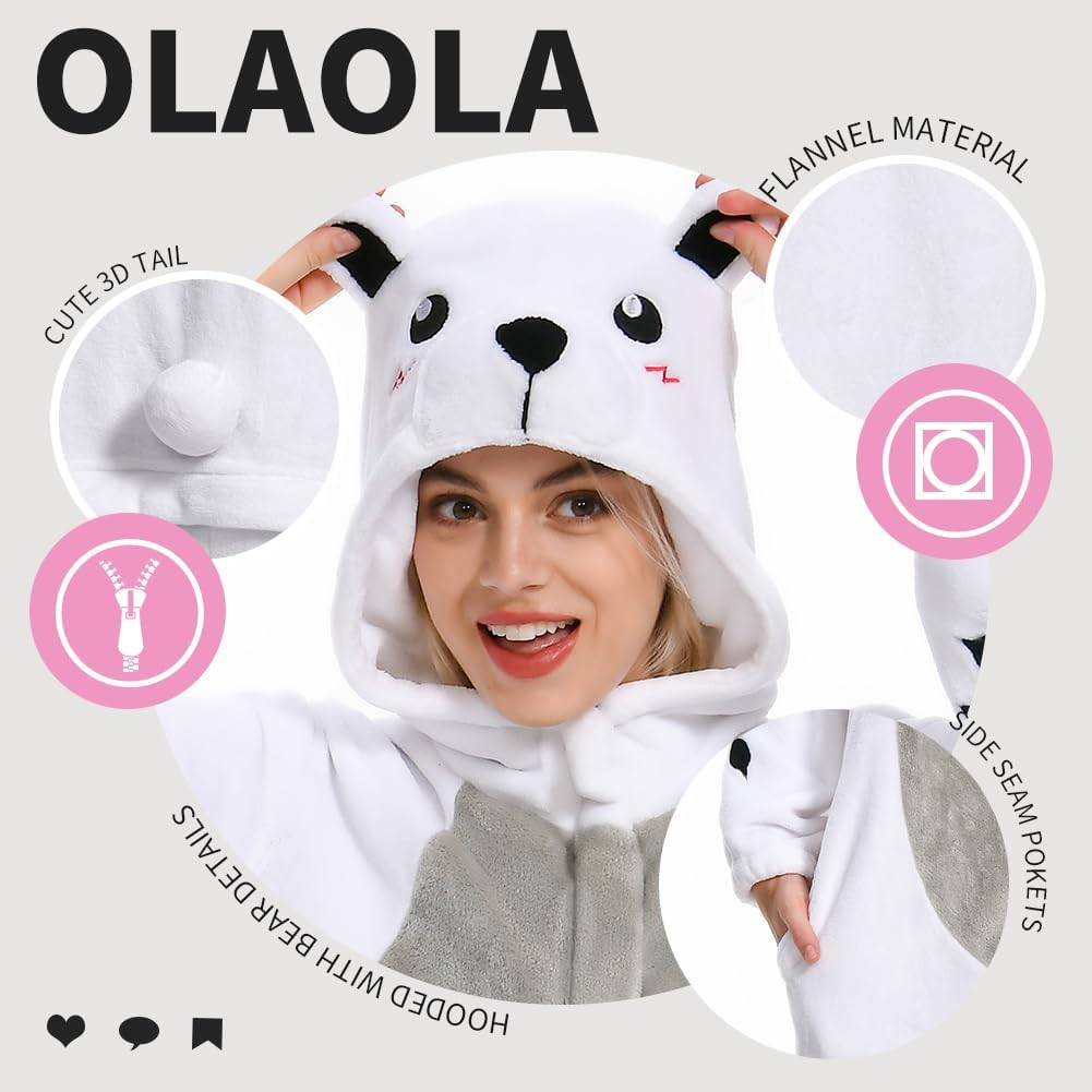 OLAOLA Unisex Adult Plush Polar Bear Animals Onesie Pajamas Warm Home One-Piece Sleepwear