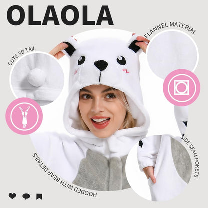 OLAOLA Unisex Adult Plush Polar Bear Animals Onesie Pajamas Warm Home One-Piece Sleepwear