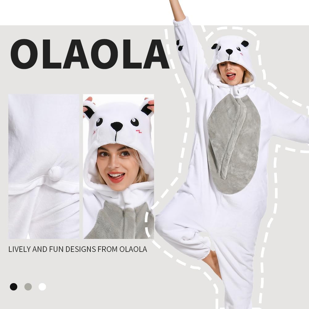 OLAOLA Unisex Adult Plush Polar Bear Animals Onesie Pajamas Warm Home One-Piece Sleepwear