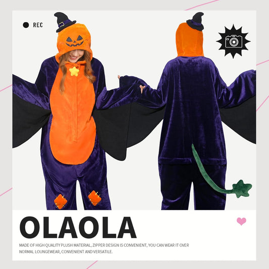 OLAOLA Unisex Adult Plush Pumpkin Food Onesie Pajamas Halloween Warm Home One-Piece Sleepwear