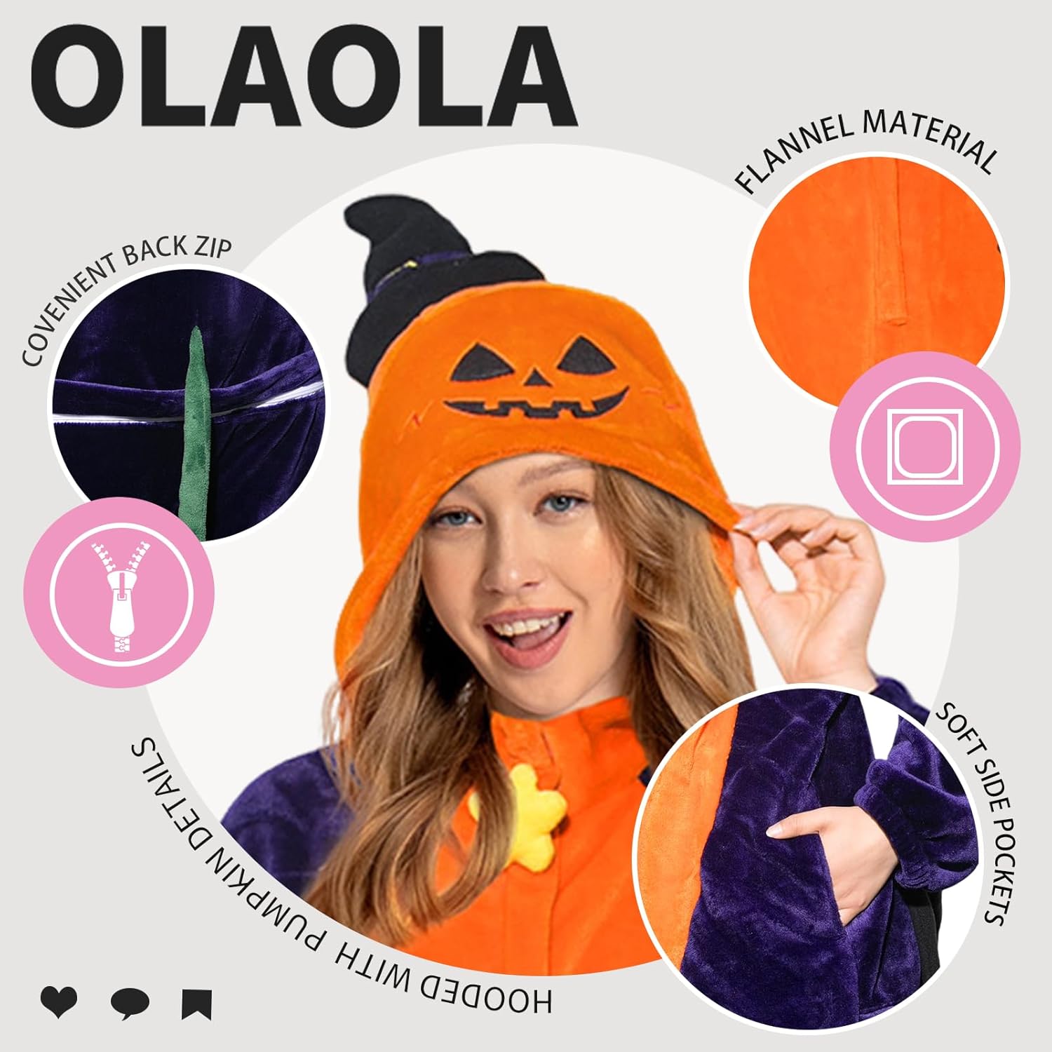 OLAOLA Unisex Adult Plush Pumpkin Food Onesie Pajamas Halloween Homewear Warm Home One-Piece Sleepwear